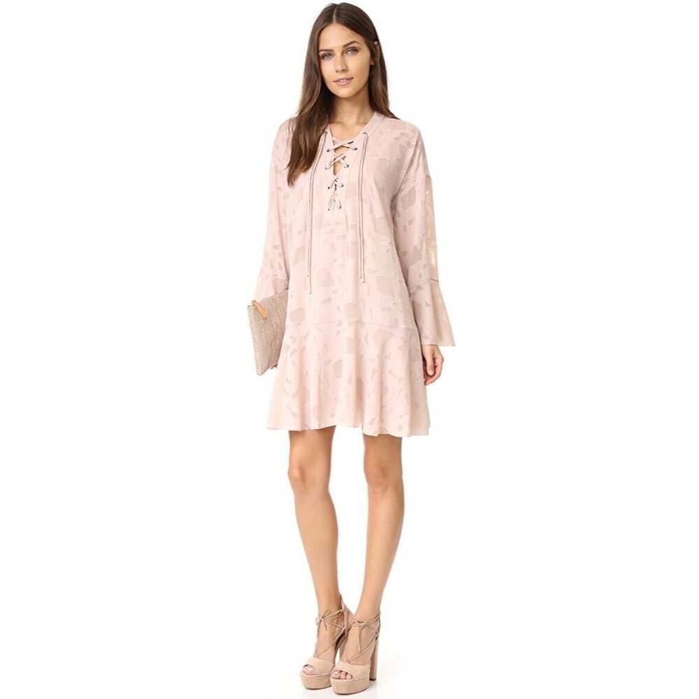 NWOT IRO Ralene chic, bohemian boho lace-up mini dress nude pink, 4 36 small